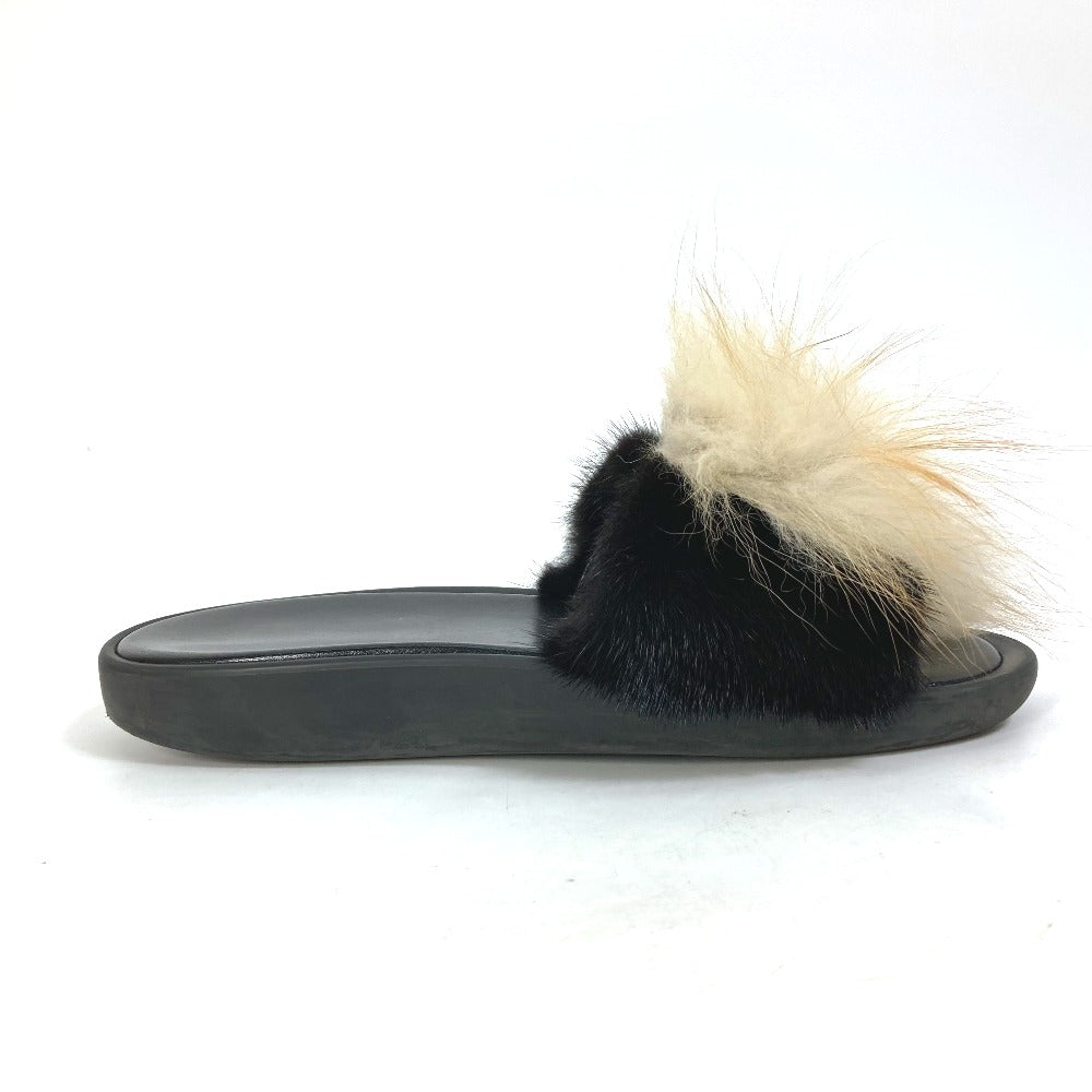 Louis Vuitton Sandals Leather Black Shoes Fur Women 37