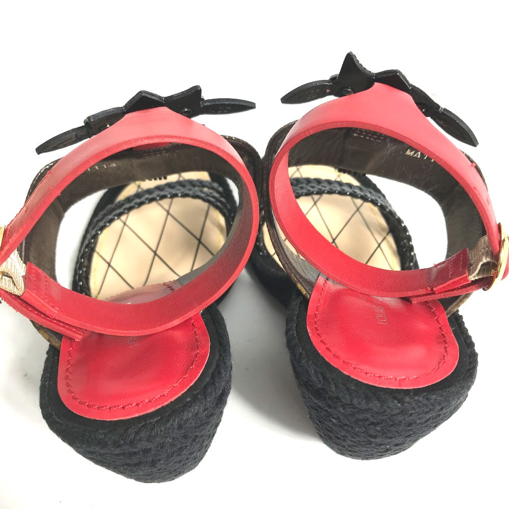 Louis Vuitton Sandals Leather Red Tribal Mask Collection Wedge Sole Monogram Women 35