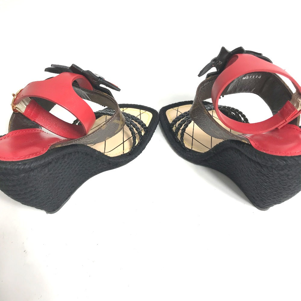 Louis Vuitton Sandals Leather Red Tribal Mask Collection Wedge Sole Monogram Women 35