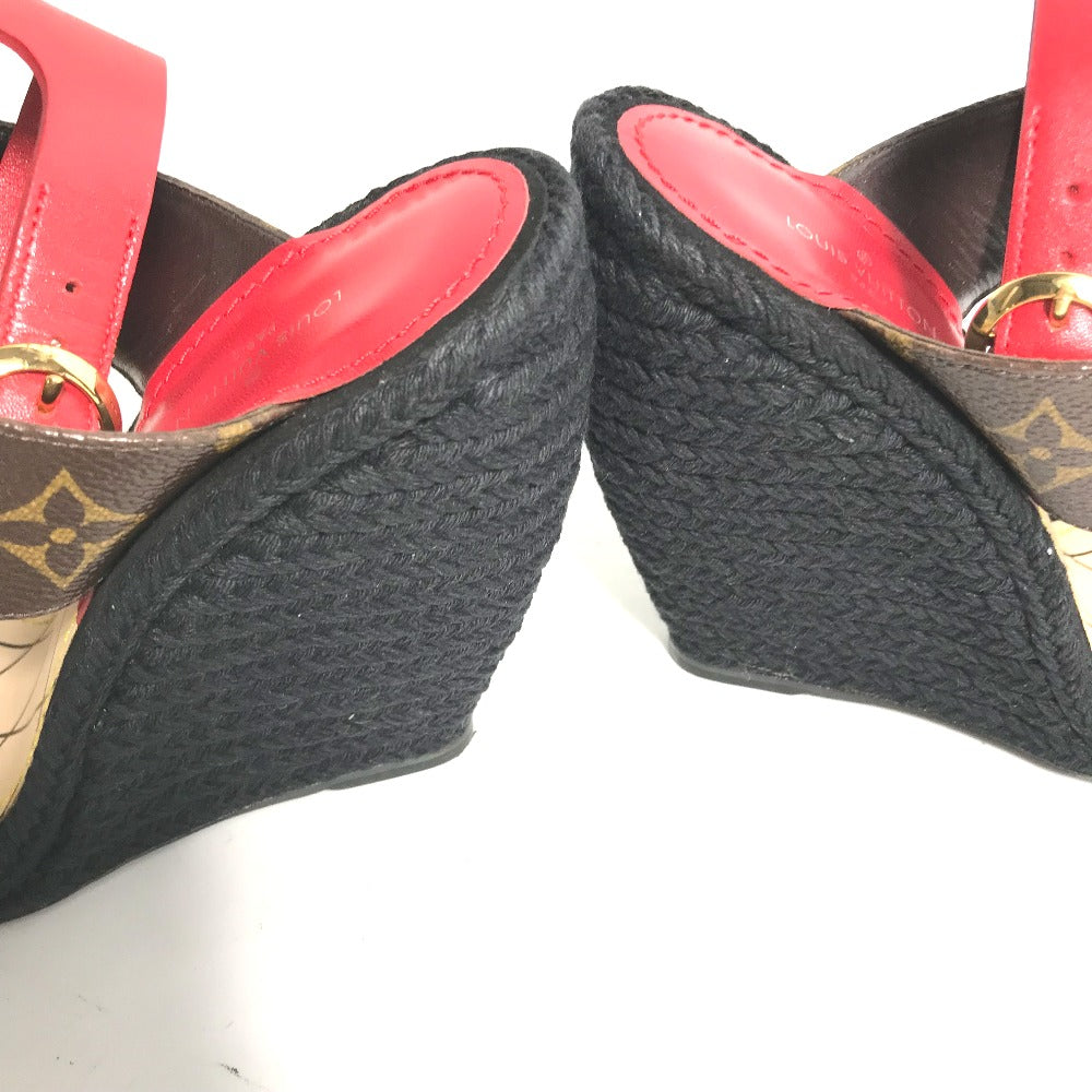Louis Vuitton Sandals Leather Red Tribal Mask Collection Wedge Sole Monogram Women 35