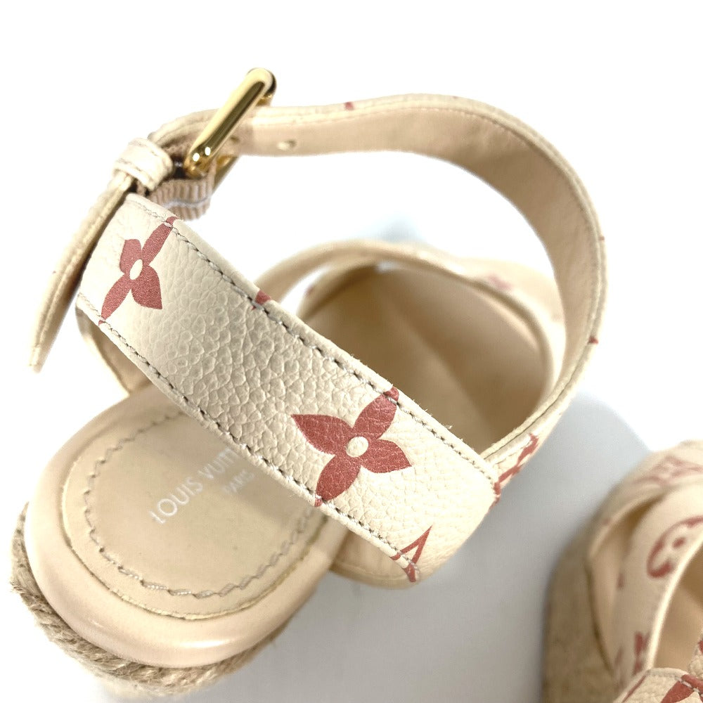 Louis Vuitton Sandals Leather Beige Type Monogram Wedge Sole 34 1/2