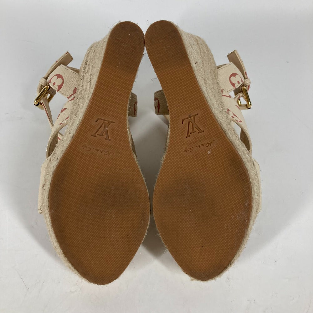 Louis Vuitton Sandals Leather Beige Type Monogram Wedge Sole 34 1/2