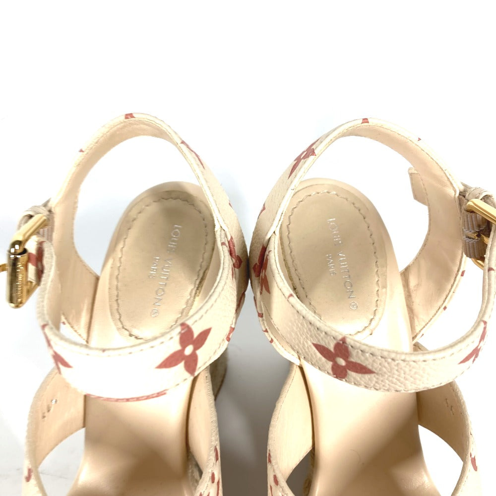 Louis Vuitton Sandals Leather Beige Type Monogram Wedge Sole 34 1/2
