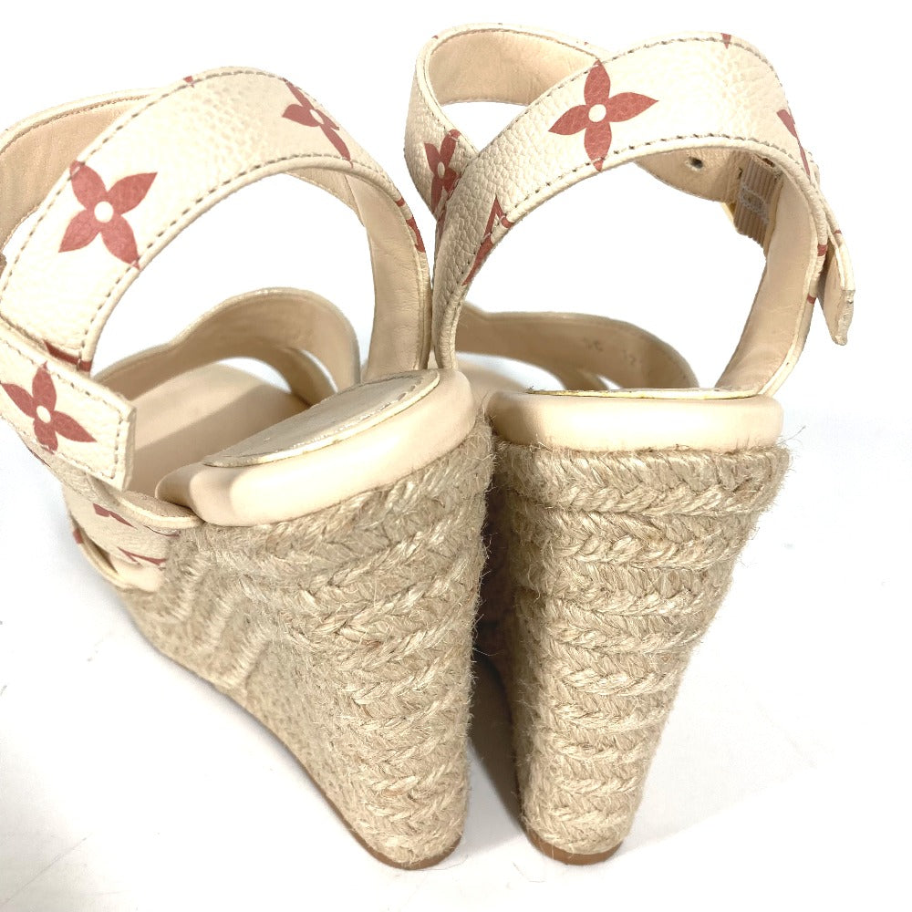 Louis Vuitton Sandals Leather Beige Type Monogram Wedge Sole 34 1/2