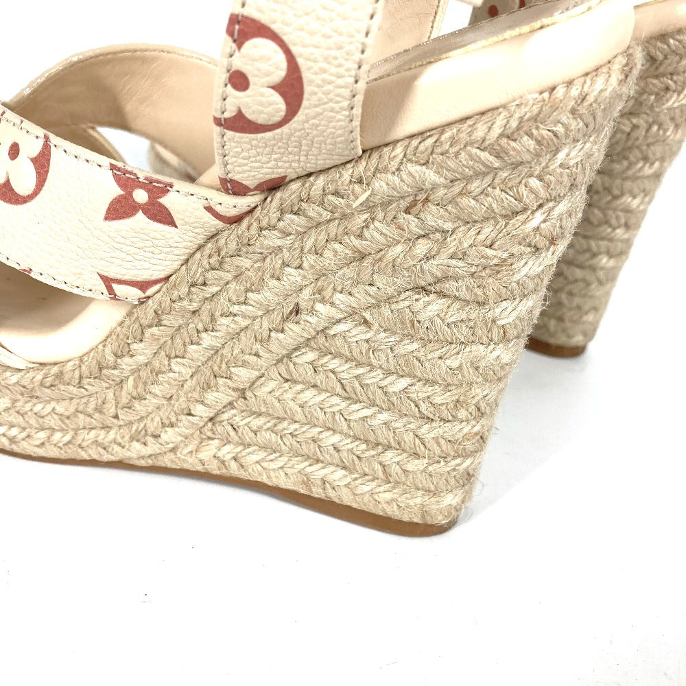 Louis Vuitton Sandals Leather Beige Type Monogram Wedge Sole 34 1/2