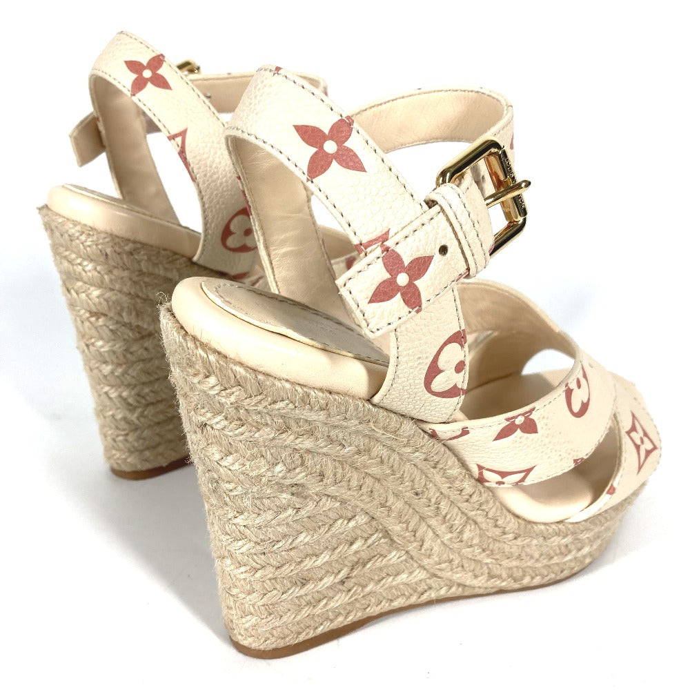 Louis Vuitton Sandals Leather Beige Type Monogram Wedge Sole 34 1/2