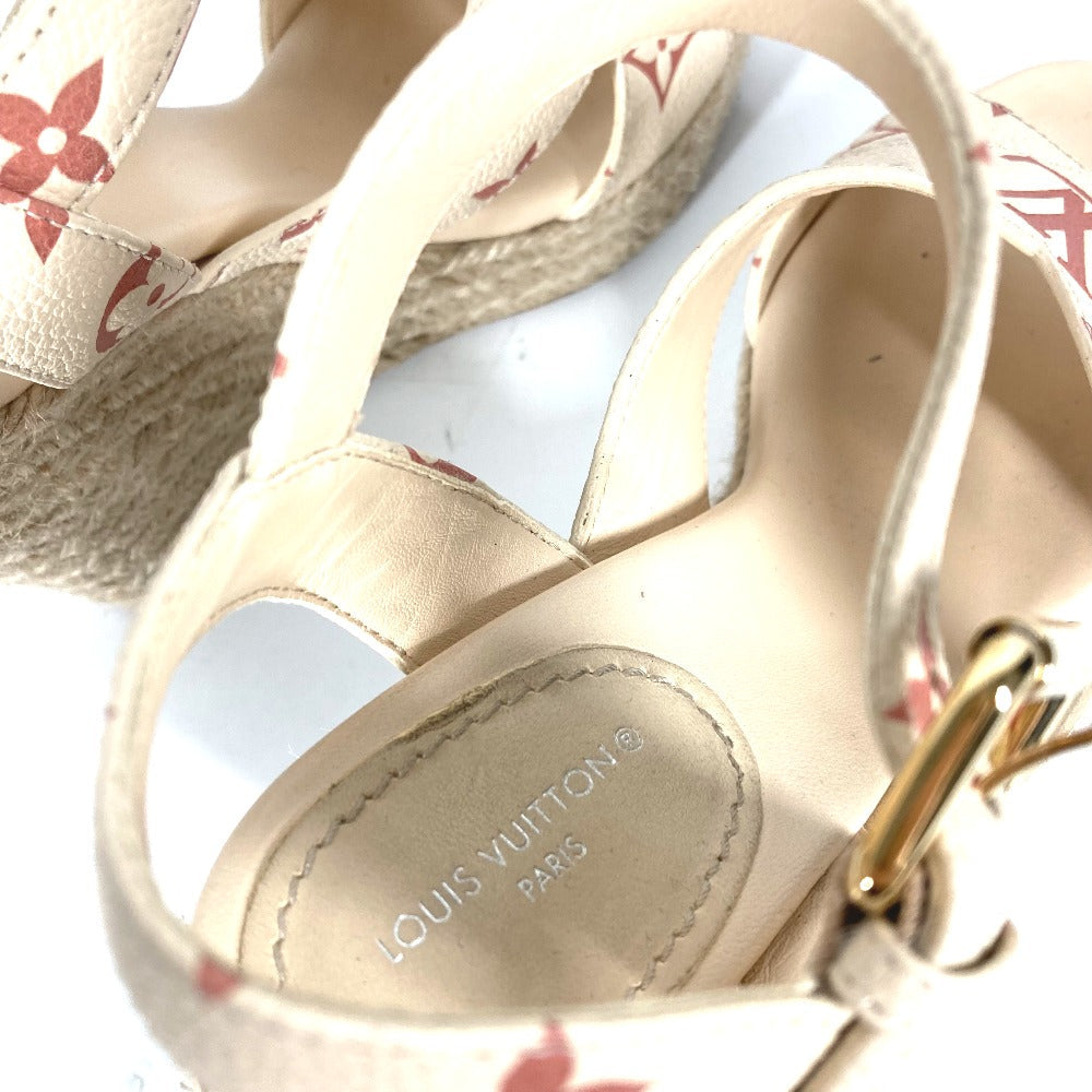 Louis Vuitton Sandals Leather Beige Type Monogram Wedge Sole 34 1/2