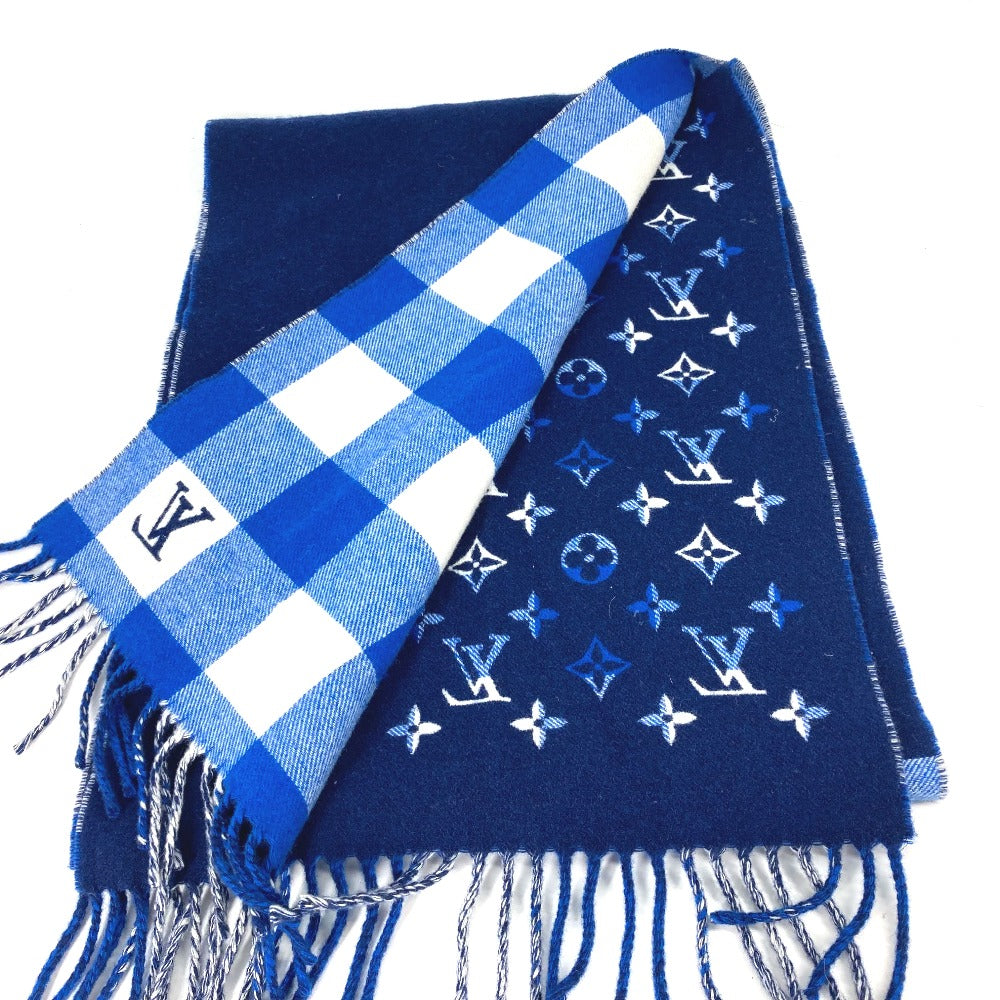 Louis Vuitton Scarf M76588 Wool, Cashmere Blue Escharpe Monogram Check Block Women