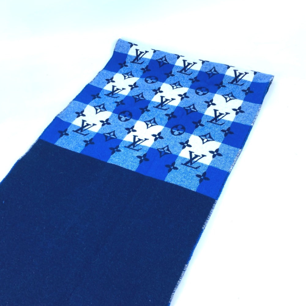 Louis Vuitton Scarf M76588 Wool, Cashmere Blue Escharpe Monogram Check Block Women