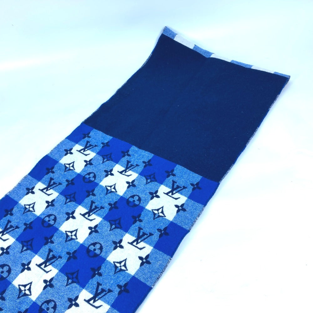 Louis Vuitton Scarf M76588 Wool, Cashmere Blue Escharpe Monogram Check Block Women