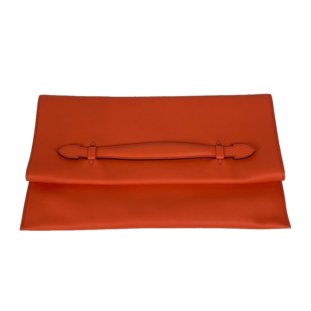 Hermes Clutch Bag Swift Orange Flap Pouch Puri Plat