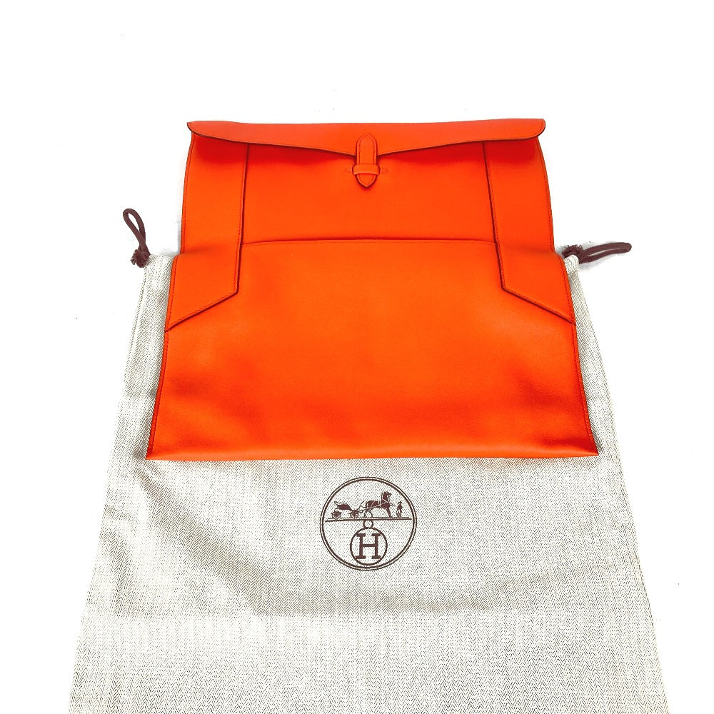Hermes Clutch Bag Swift Orange Flap Pouch Puri Plat