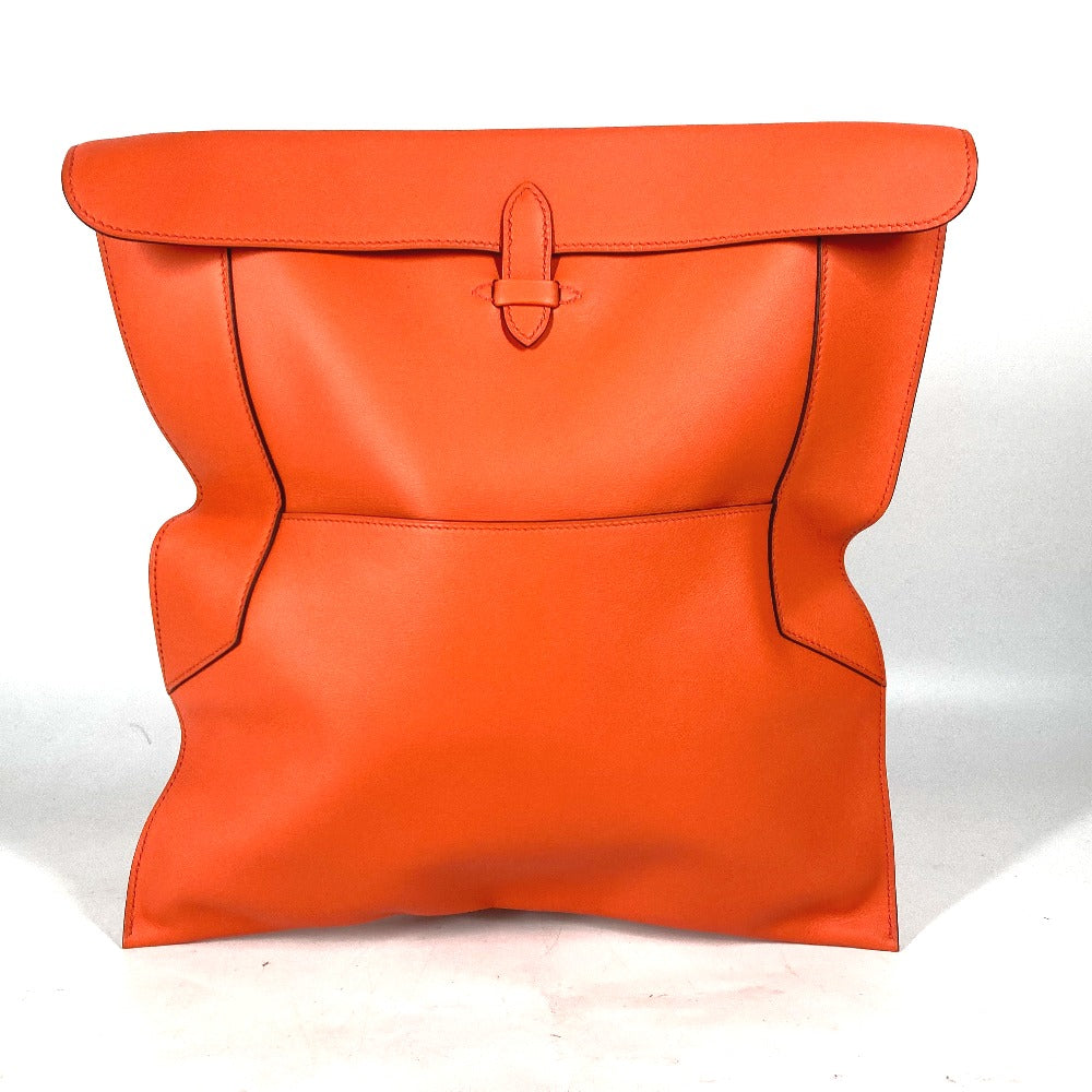 Hermes Clutch Bag Swift Orange Flap Pouch Puri Plat