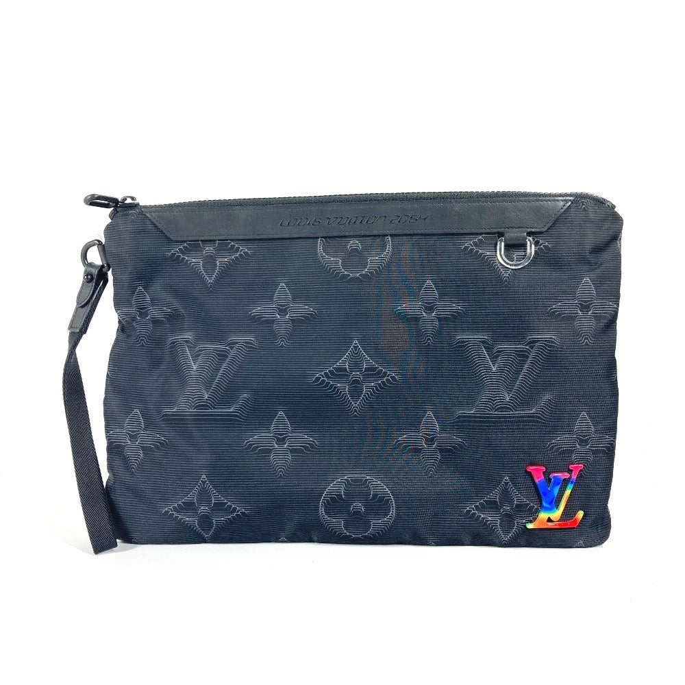 Louis Vuitton Clutch Bag M80142 Nylon Black Monogram Reversible A4 Pochette Unisex(Unisex)