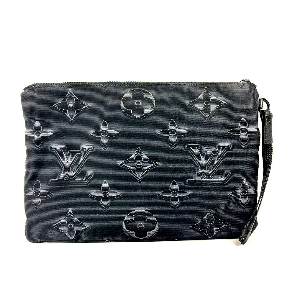 Louis Vuitton Clutch Bag M80142 Nylon Black Monogram Reversible A4 Pochette Unisex(Unisex)