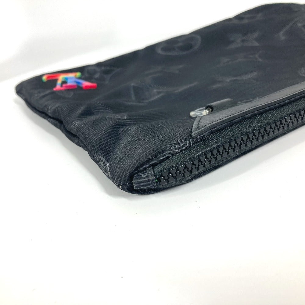 Louis Vuitton Clutch Bag M80142 Nylon Black Monogram Reversible A4 Pochette Unisex(Unisex)