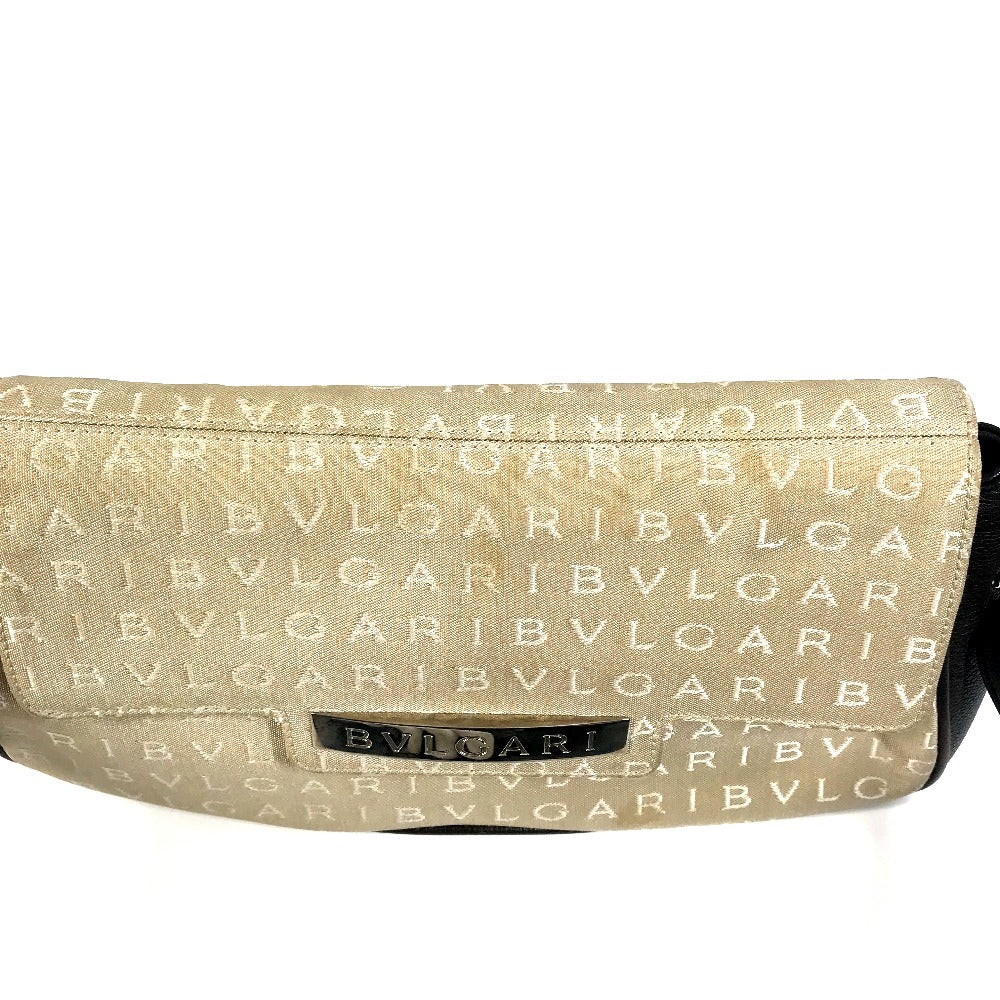 Bvlgari Shoulder Bag Leather / Canvas Beige Logo Mania