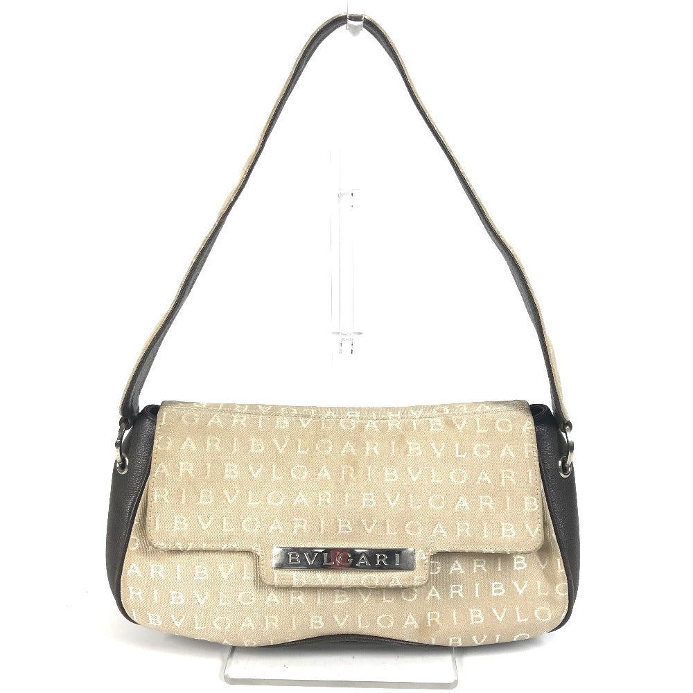 Bvlgari Shoulder Bag Leather / Canvas Beige Logo Mania