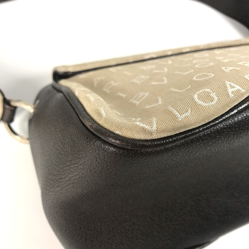 Bvlgari Shoulder Bag Leather / Canvas Beige Logo Mania