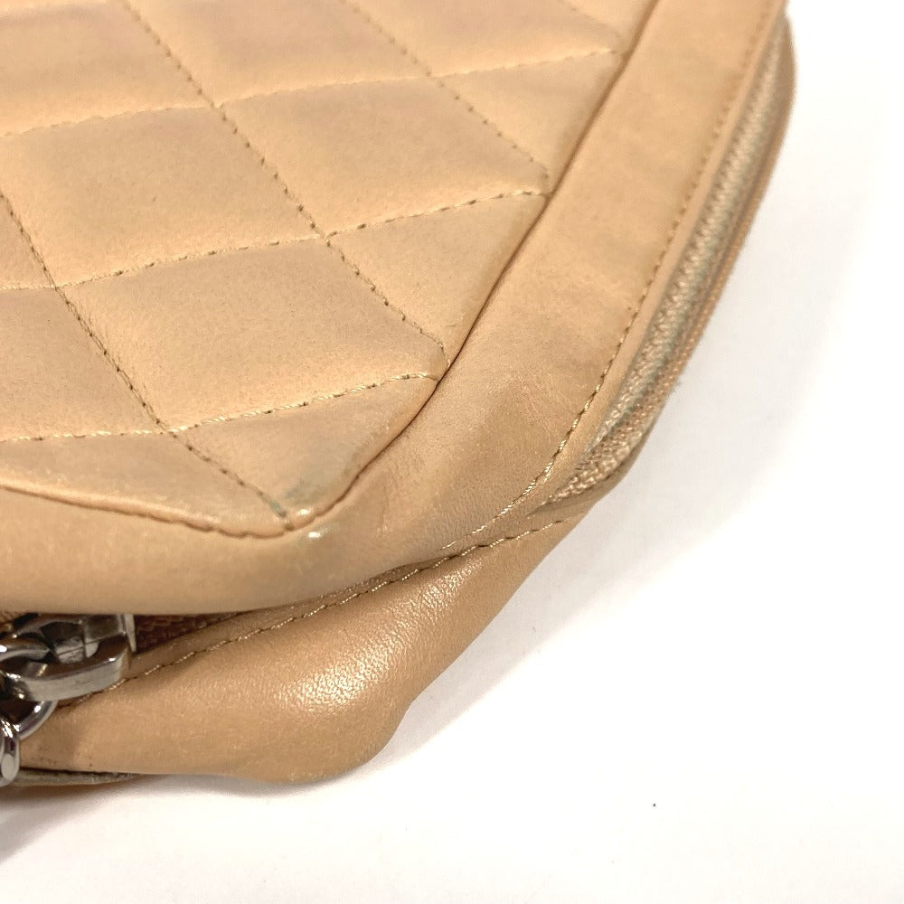 Chanel Pouch Leather Beige Cambon Line Cc Coco Mark Logo Women