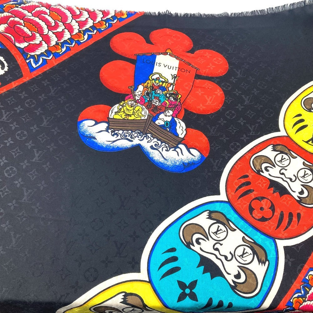 Louis Vuitton Shawl Mp1944 Silk, Wool Black Kabuki Yamamoto Hirosai Shawl Monogram Kabuki Sticker