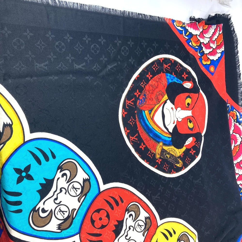 Louis Vuitton Shawl Mp1944 Silk, Wool Black Kabuki Yamamoto Hirosai Shawl Monogram Kabuki Sticker