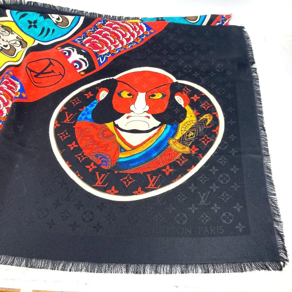 Louis Vuitton Shawl Mp1944 Silk, Wool Black Kabuki Yamamoto Hirosai Shawl Monogram Kabuki Sticker