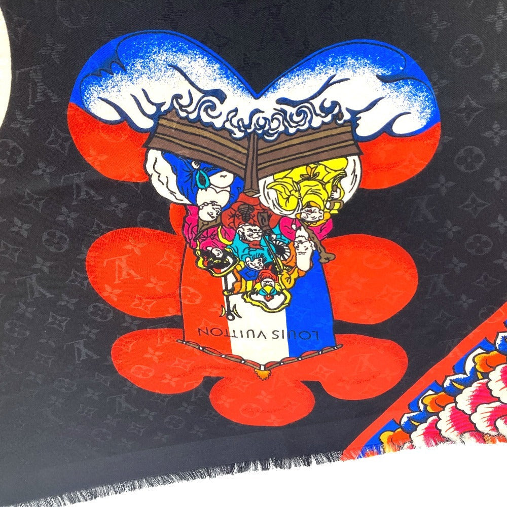 Louis Vuitton Shawl Mp1944 Silk, Wool Black Kabuki Yamamoto Hirosai Shawl Monogram Kabuki Sticker