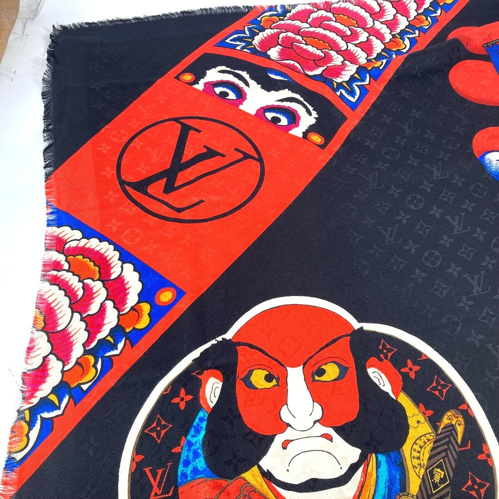 Louis Vuitton Shawl Mp1944 Silk, Wool Black Kabuki Yamamoto Hirosai Shawl Monogram Kabuki Sticker