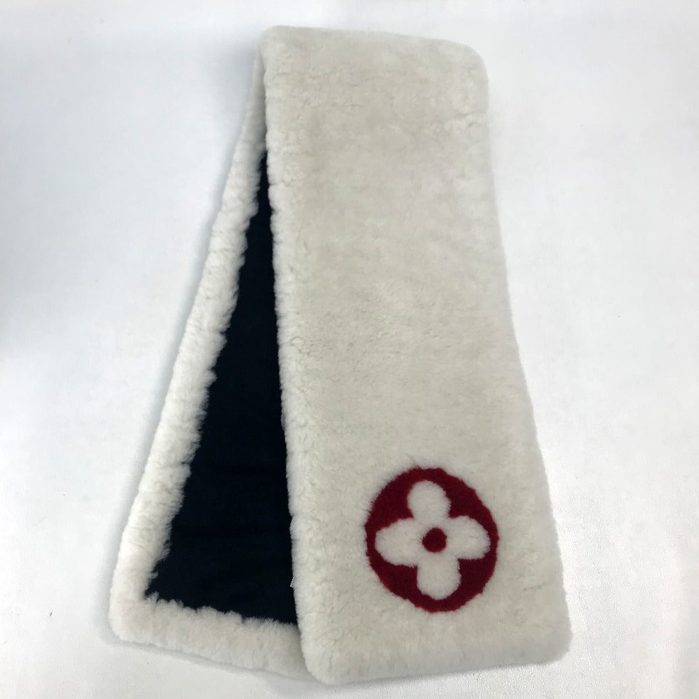 Louis Vuitton Scarf M70434 Cashmere, Mouton White X Red Monogram Flower Escharp Shirring Darling