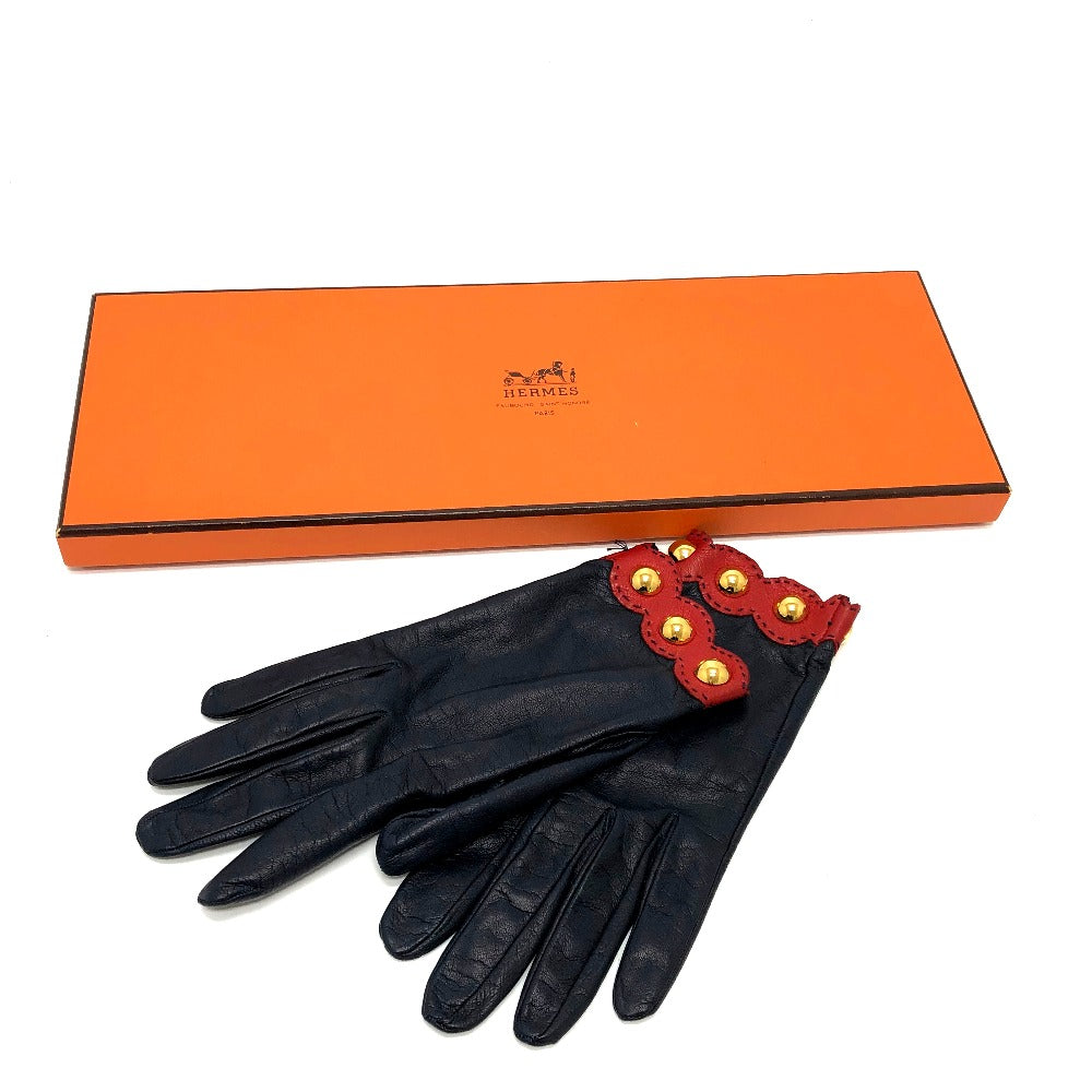 Hermes Glove Leather Navy / Red Fashion Accessories Apparel Women 6