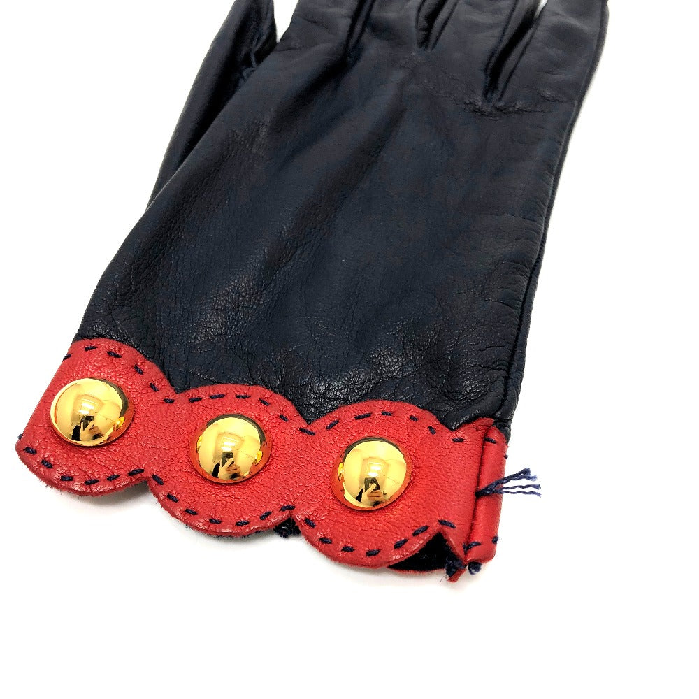 Hermes Glove Leather Navy / Red Fashion Accessories Apparel Women 6
