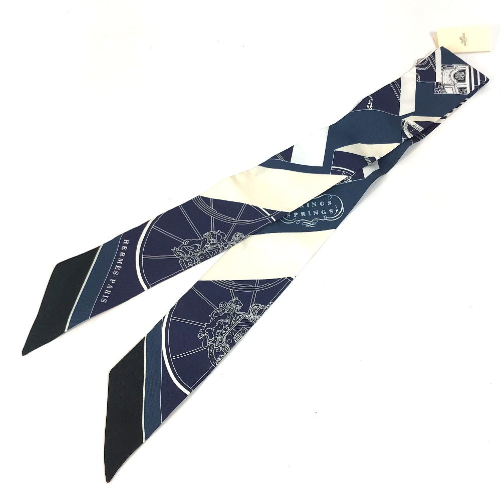 Hermes Scarf 063932S0 19 Silk Navy Springs Springs Springs Springs Bague Women
