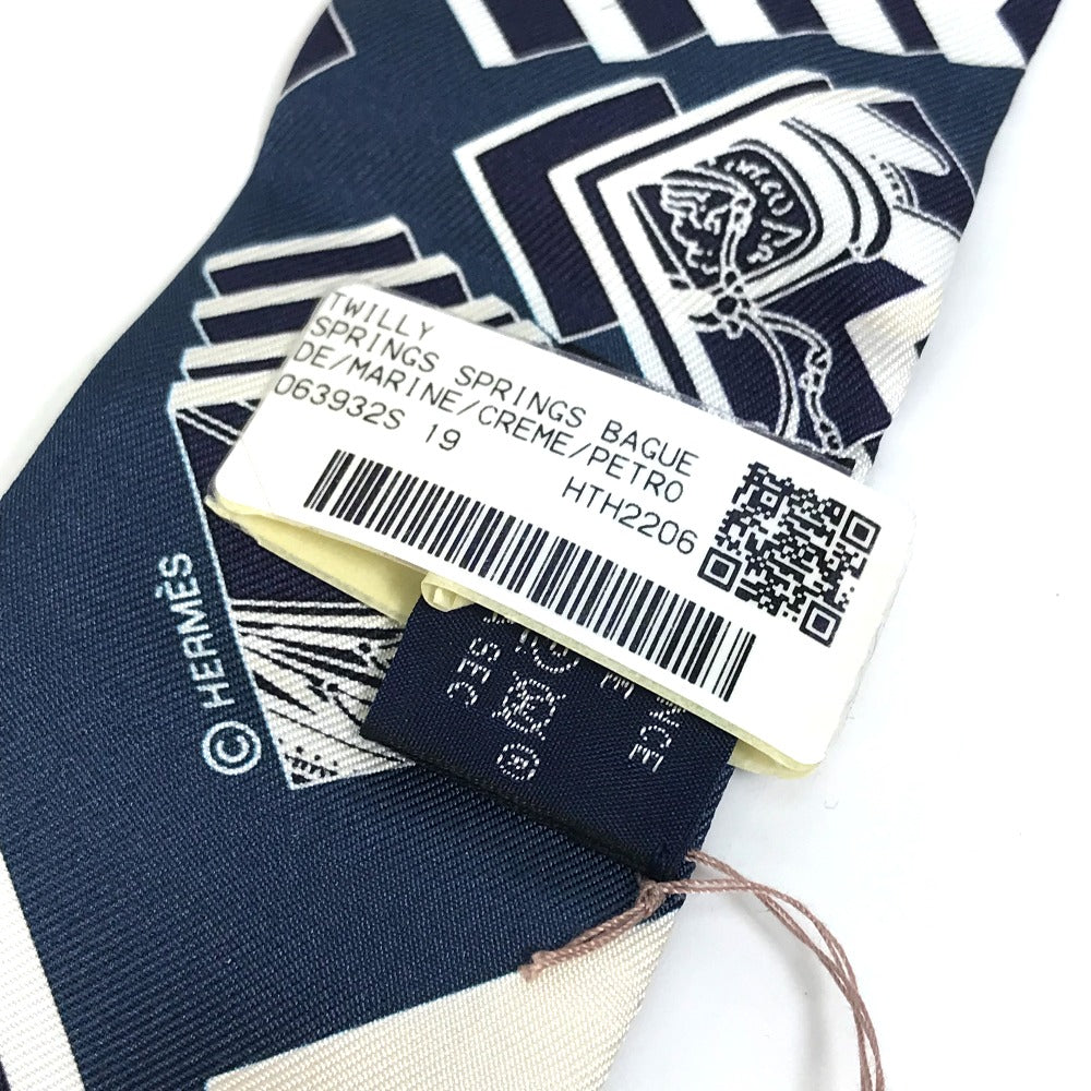Hermes Scarf 063932S0 19 Silk Navy Springs Springs Springs Springs Bague Women