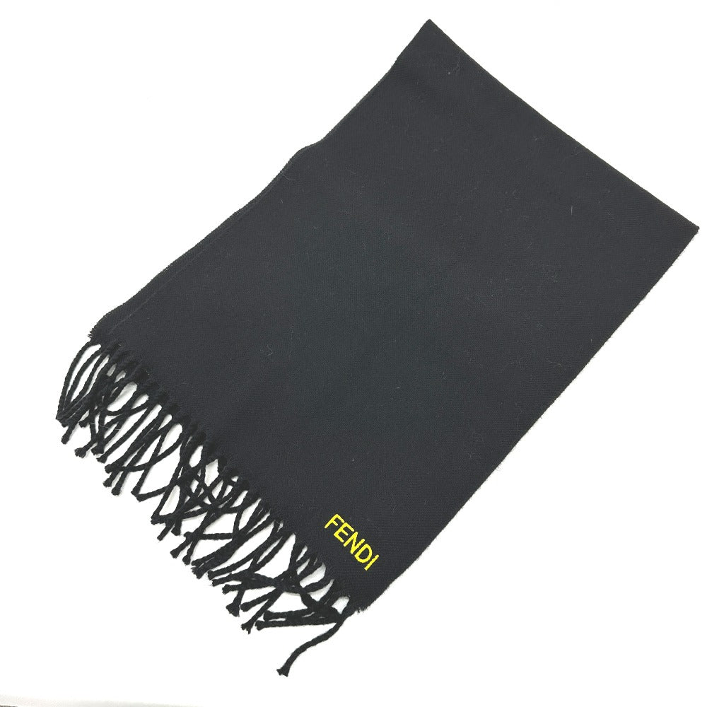 Fendi Scarf Wool Black Fringe Leopard Motif Women