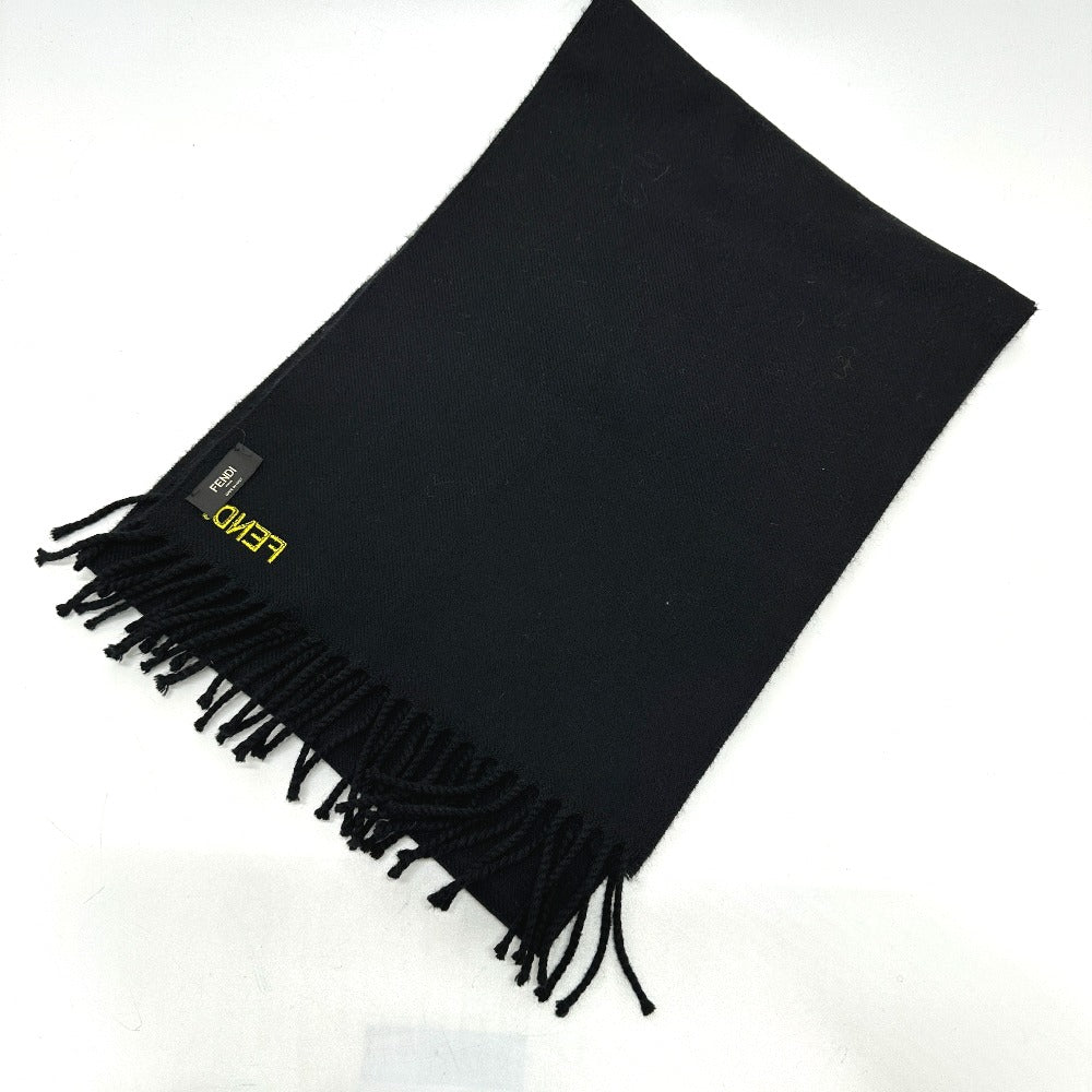 Fendi Scarf Wool Black Fringe Leopard Motif Women