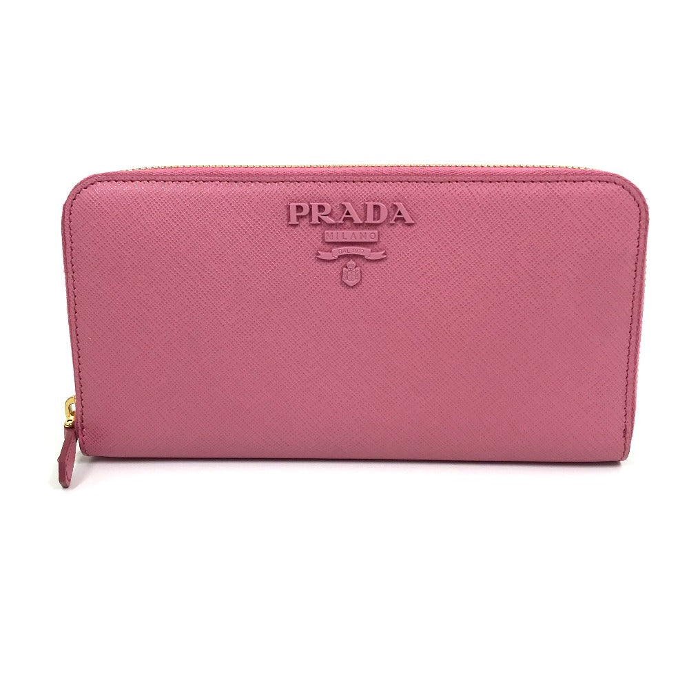 Prada Long Wallet Purse 1Ml506 Saffiano Leather Pink Logo Saffiano Shine Women