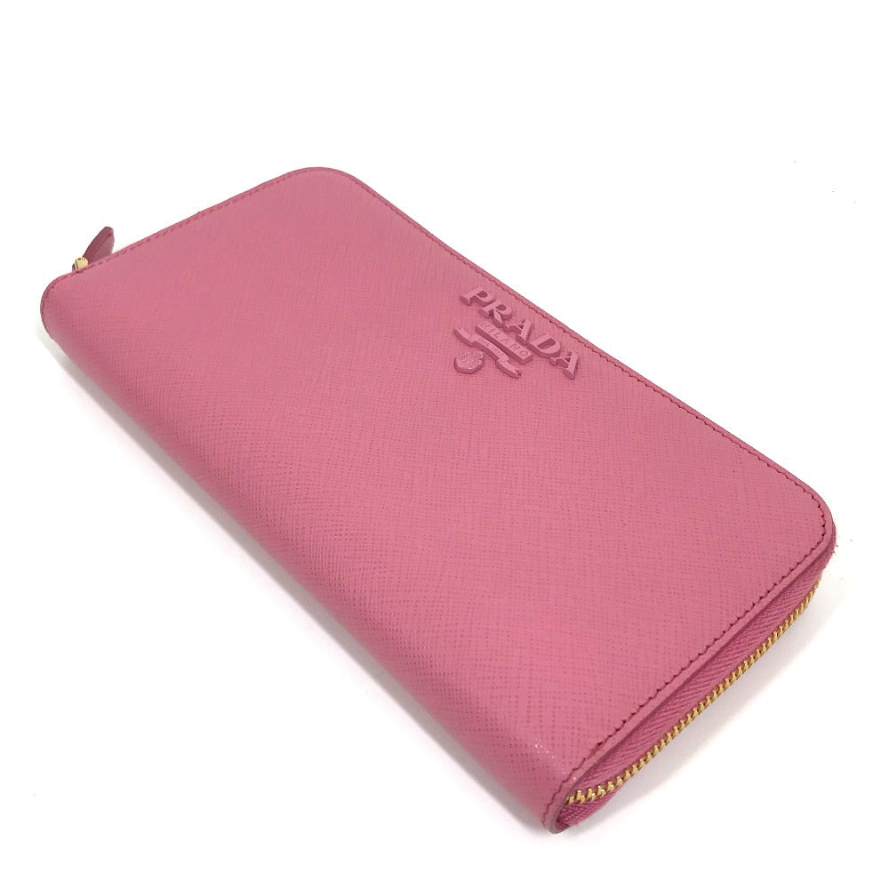 Prada Long Wallet Purse 1Ml506 Saffiano Leather Pink Logo Saffiano Shine Women