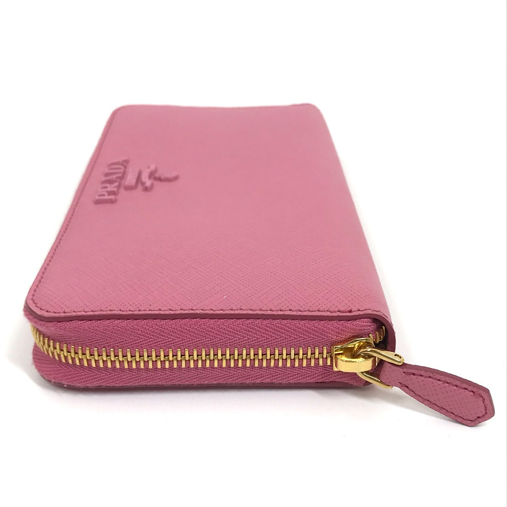 Prada Long Wallet Purse 1Ml506 Saffiano Leather Pink Logo Saffiano Shine Women