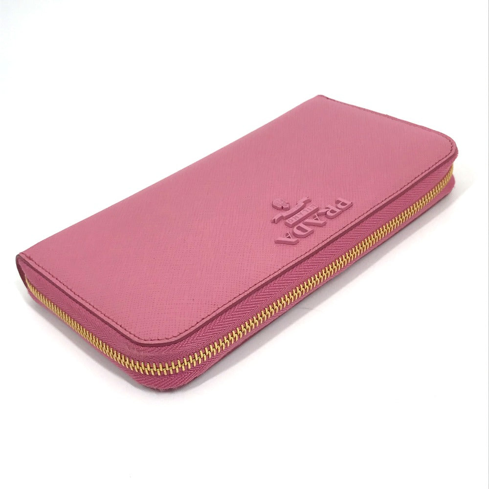 Prada Long Wallet Purse 1Ml506 Saffiano Leather Pink Logo Saffiano Shine Women
