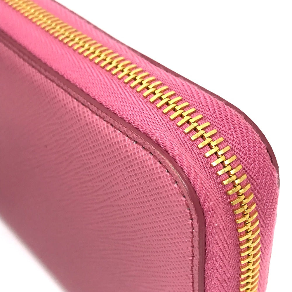 Prada Long Wallet Purse 1Ml506 Saffiano Leather Pink Logo Saffiano Shine Women