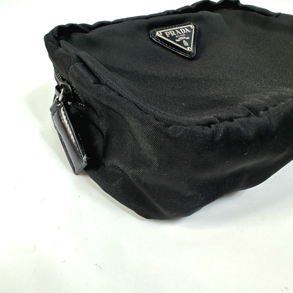 Prada Pouch Nm340X Nylon Black Triangle Logo Plate Women