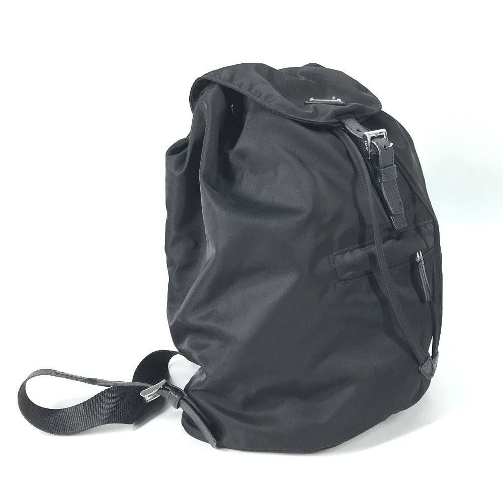 Prada Backpack 1Bz032 Nylon / Leather Black With Logo Triangle Logo Plate Women Secondhand
