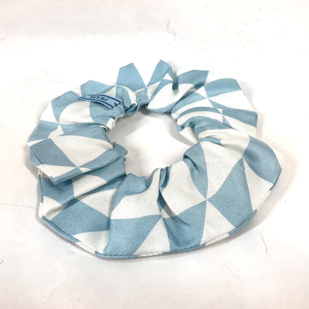 Prada Hair Accessory 1If015 Silk Blue Triangle Logo Plate Women