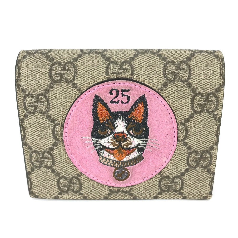 Gucci Folded Wallet 506277 Gg Supreme Canvas Beige X Pink Gg Supreme Bosco Bosco Applique Dog Women