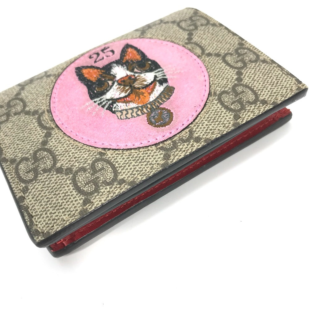 Gucci Folded Wallet 506277 Gg Supreme Canvas Beige X Pink Gg Supreme Bosco Bosco Applique Dog Women