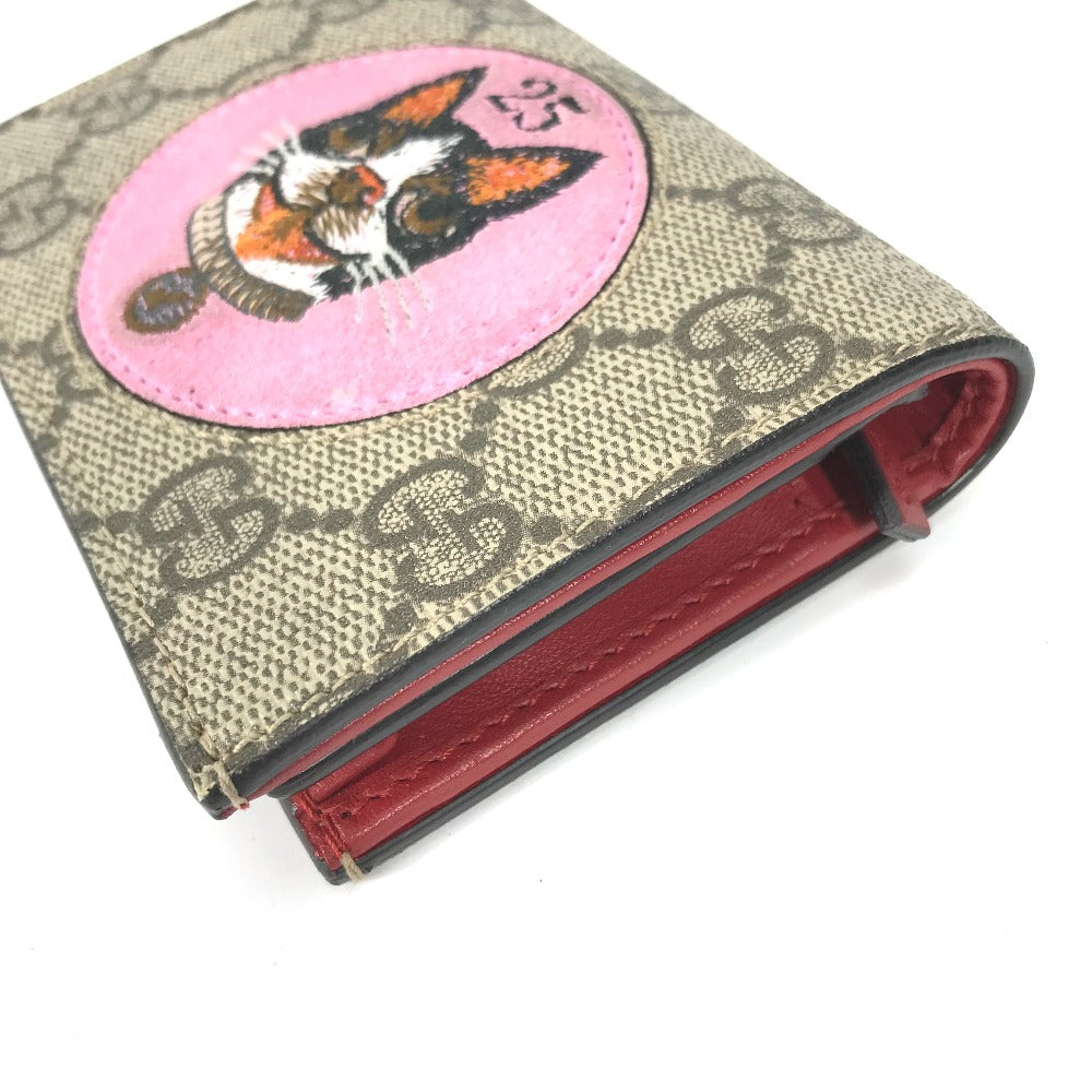 Gucci Folded Wallet 506277 Gg Supreme Canvas Beige X Pink Gg Supreme Bosco Bosco Applique Dog Women