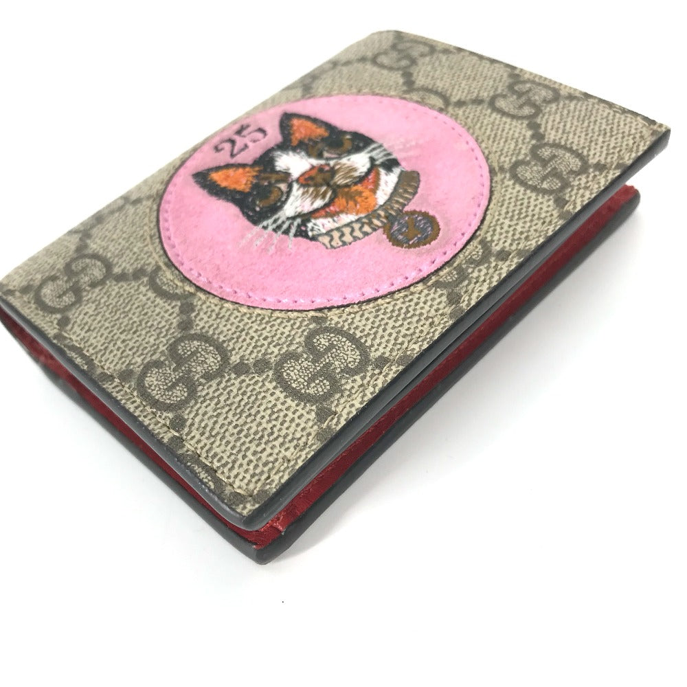Gucci Folded Wallet 506277 Gg Supreme Canvas Beige X Pink Gg Supreme Bosco Bosco Applique Dog Women