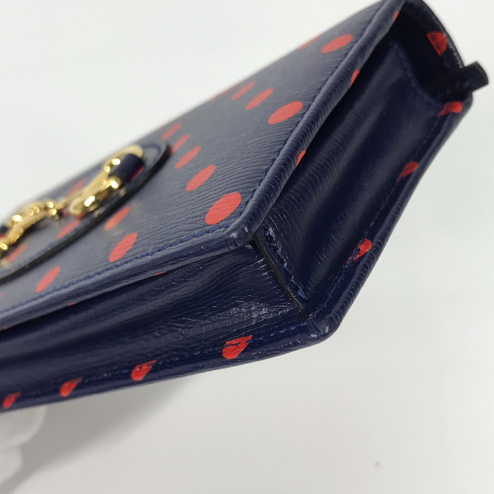 Gucci Long Wallet Purse 621892 Leather Navy X Red Horsebit 1955 Dot Polka Dot Chain Wallet Women