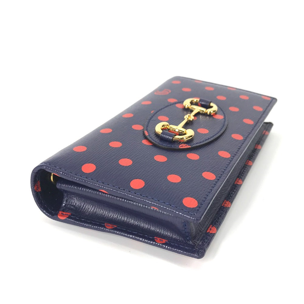 Gucci Long Wallet Purse 621892 Leather Navy X Red Horsebit 1955 Dot Polka Dot Chain Wallet Women
